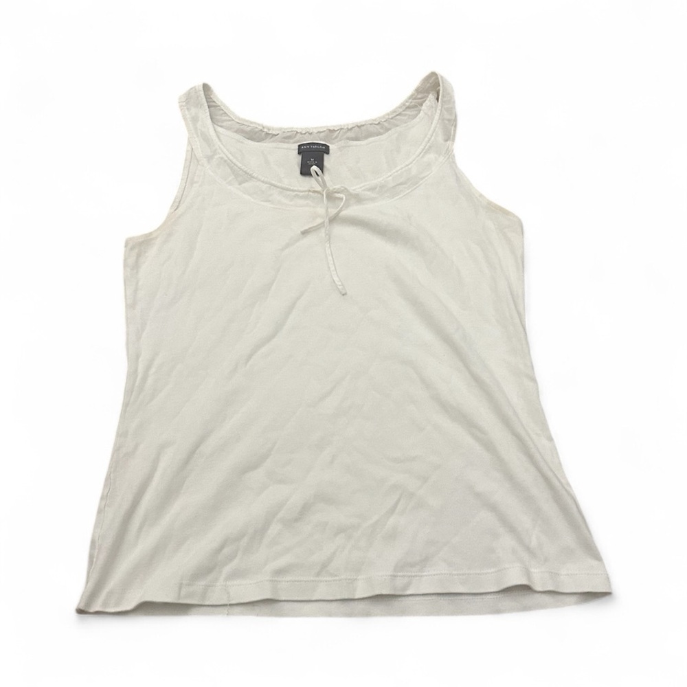 Ann Taylor White Sleeveless Tank Wirh Mesh Edge Details And Bow